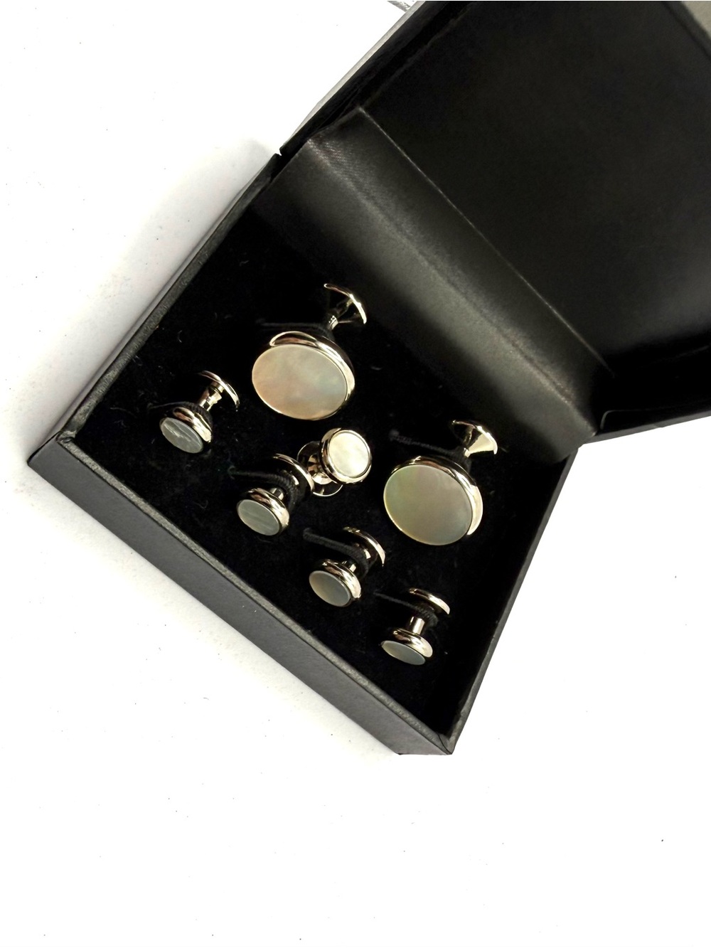 Nordstrom  Inlay Mother of Pearl and Silver Cufflink & Stud Set